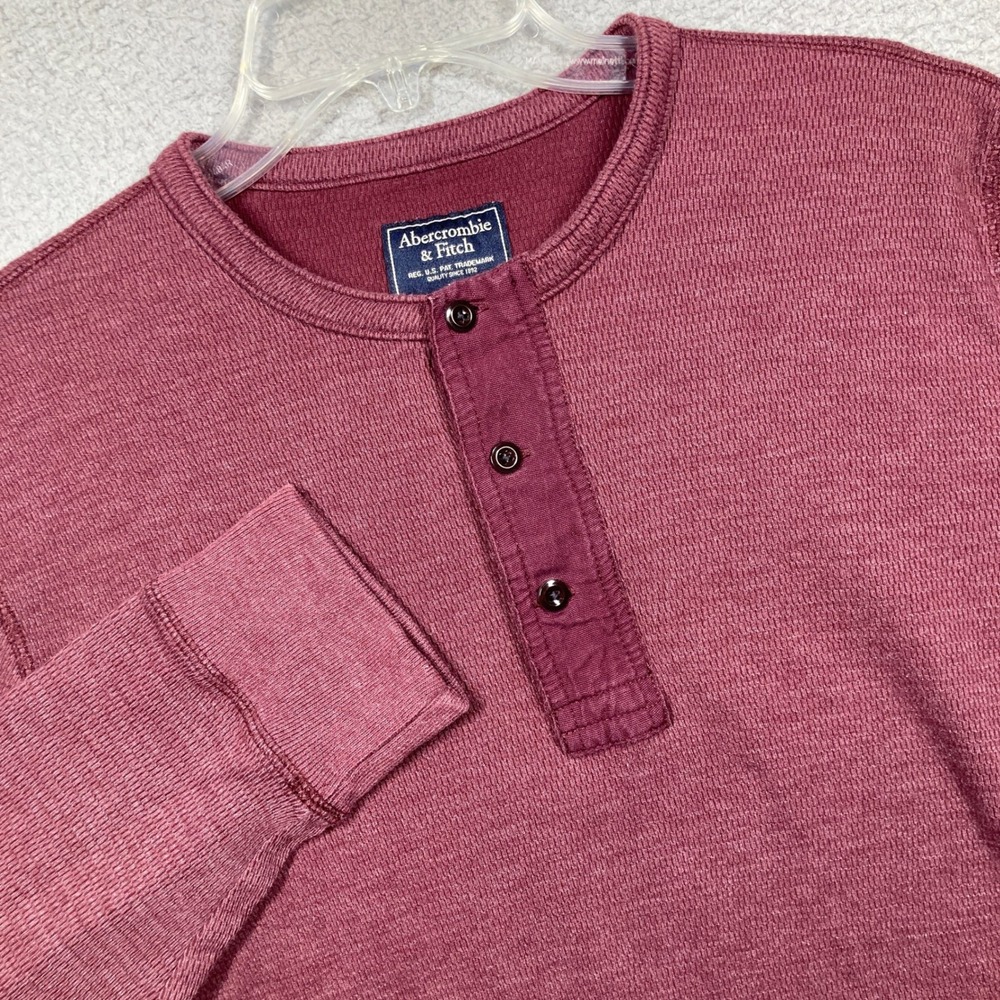 Abercrombie & Fitch Thermal Waffle Knit Henley Shirt‎ Mens XL Burgundy Outdoors